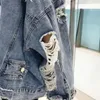 Fashion Ripped Denim Jacket Y2K Distressed Streetwear Hip Hop Broken Hole Jeans Biker Jackets Men Loose Blue Jacket Outwear 240228