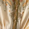 Laternen-Langarm-Stehkragen-Taillenband, einreihiges, bedrucktes Urlaubskleid S M L XL 2XL