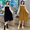 Dresses Maternity Dress Autumn New Doll Collar Splicing Loose Slim Fashion Long Sleeve Clothes for Pregnant Women Pregnancy Dress