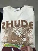 23SS RHUDEデザイナーメンズTシャツ夏ヘビーファブリックカップル女性用メンズ半袖ショーツトップクオスマンTEE USサイズS-XL AH