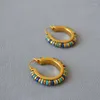 Hoop Earrings 18K Gold Plated Chic Design Brass Turquoise Beaded Vintage Style Fashion