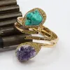 Bangle GG Jewelry Natural Blue Turquoise Nugget Purple Amethyst Druzy CZ Paved Handmade For Lady