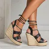 Sandals Wedge Heeled Thick Bottom Pointed Women Summer Toe Wrap Back High Straw Woven Flax Rope Outdoor Female Shoes