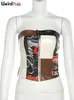 Strano gatto in pelle PU patchwork stampa top a tubo donna Y2K bottone con zip vintage tendenza estiva corsetto casual top streetwear gilet selvaggio 240307