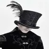 Gothic Vintage Top Hat Men Steampunk Cosplay Punk Party Caps Feather Decoration Drop High Quality Wide Brim Hats311l