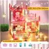 Accesorios para la casa de muñecas Casas 3D Miniaturas ensambladas DIY Casa de muñecas Villa Princesa Castillo con luz LED Chica Regalo de cumpleaños Juguete Drop Dhcek