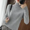 Kvinnors tröjor Fashion Basic 2024 Spring Autumn Women 30% Merino Wool Sweater Mock Neck Pullover Slim Cashmere Solid Collar