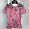 Mulheres Camisetas Top Mulheres 2024 Primavera Moda Coreana 3D Impresso T-shirt Elástico Slim Fit Redondo Pescoço Manga Curta Y2K Undershirt