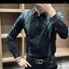 Men's Casual Shirts Fashion Lapel Spliced Button Diamonds Business Clothing 2024 Spring Autumn Oversized Tops Korean Shirt