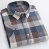 Plus Size Heren Zomer Shirts Oxford Verticale Strepen Korte Mouw Standaard-fit Losse Plaid Effen Zacht Katoen Man Shirt 230226