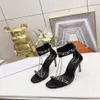 fashion-spring and summer Sandals top layer cowhide chain rear zipper stiletto high-heeled sandals women's shoes