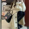 カーディガン秋の灰色の女性編みカーディガン韓国の特大ポケットvネックシングル胸ジャンパーカジュアルルーズプレッピーオールマッチセーター