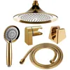 Luxe gouden ABS douchekop 3 modusfunctie Handdouche Waterbesparende sproeier Badkameraccessoires met 1,5 m slanghouder 240223