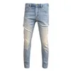 Jeans pour hommes 2024 Été Bleu clair Mode haut de gamme Stretch Slim Fit Skinny High Street Pantalon décontracté en détresse