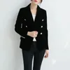 Modemerk Lente Vrouwen Slanke Fluwelen Blazer Jasje Double Breasted Eenvoudige Dame Blazers Hoogwaardige OL Kleding 240223