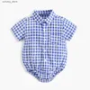 Jumpsuits Cotton Baby Boys Girls Bodysuits Fashion Newborn Clothes for Baby Boy Short Sleeve Summer Baby Clothing Plaid L240307