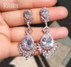 Rakol Luxury AAA Cubic Zircon Rose Gold Color Water Drop Crystal Long Dingle Earrings For Women Brides Wedding Smycken Re021 25799013