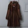Новое пальто, женское бархатное, длинное пальто из цельного меха, капюшон из норки 776316