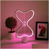 Night Lights Nce LED Lampe de table Smart Lampara Magnétique Mid-Air Switch USB Creative Chambre Chevet Veilleuse Double Coeur Colorf Gif Dhb0X