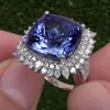 Choucong 2024 Top Sell Wedding Rings Sparkling Luxury Jewelry 925 Sterling Silver Fill Cushion Shape Blue Sapphire CZ Diamond Gemstones Party Women Bridal Ring Gift