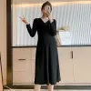 Abiti 9190 # 2021 primavera coreana moda maternità lungo vestito da partito scollo a V sottile una linea abiti modali larghi per le donne incinte gravidanza