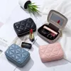 Borsa per cosmetici da donna in vera pelle con specchio Borsa per trucco da viaggio Piccola scatola di immagazzinaggio Custodia per rossetto Custodia per mini portamonete 240227