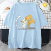 T-shirt Suzume No Tojimari Daijin Witte Kat T-shirts Dames Neko Spelen met stoel T-shirts 100% katoenen T-shirts Kawaii/leuke korte mouw