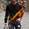 T-shirts pour hommes automne hommes à manches longues décontracté impression 3D T-shirt col rond coupe ajustée chemisier musculaire vêtements de sport hauts T-shirt mâle chaud