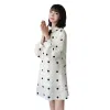 Dresses Autumn Fashion Sweet Pregnant Women Dress Turndown Collar Maternity Polka Dot Dress Bow Pregnancy Aline Dress with Lining Cute