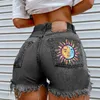 Women's Shorts Denim For Womensun Fashion Spring And Summer Print Ripped Fringed Women Pants