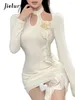 Casual Dresses White Sexy Halter Hollow Out Slim Female Dress Solid Color Tight Hip Y2k Fashion Party Club Chic Simple Women's
