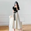 Suits Summer Elegant Two Piece Set Vintage Office Lady Outfits Fashion Crop Women Top+A Line Bow Korean Korean Fashion Skirt Set 2023