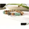 Beaded Strand Hamsa Green Aventurine Men Bracelet Hand Natural Stone Yoga Mala 3.5 Drop Delivery Jewelry Bracelets Dhq0A