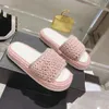 Women Straw Platform Sandals Designer Slide Luxury Slippers Metal Chain Hemp Rope Beach Sliders Thick Bottom Summer Shoes Size 35-42