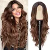 Natural high fiber Synthetic Lace Front 28 brown long Wigs Inch Deep Wave Long Wavy Ombre Wig Synthetic Hair Wigs For Women Lace Front Wig