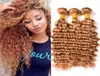 Pas cher 27 Miel Blonde Russe Vague Profonde Vierge Extensions de Cheveux 3 Pcs Lot Fraise Blonde Remy Cheveux Humains Weave Trame 3 Bundle Dea9324767