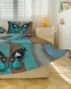 Bed Skirt Wooden Texture Turquoise Butterfly Elastic Fitted Bedspread With Pillowcases Mattress Cover Bedding Set Sheet