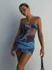 Casual Kleider Tie Dye Drucken Frauen Rohr Mini Kleid Bodycon Sexy Streetwear Party Elegante Club 2024 Sommer Festival Kleidung Y2K