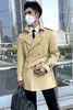 Médio longo blusão masculino verde militar duplo à prova de chuva trench coat duplo estilo britânico moda forro de lã casaco jovem 240228