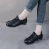 Zapatos casuales Cuero genuino Capa de un solo dedo Vaca Fondo plano Primavera Otoño Tacón de mujer Mamá