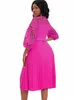 Abito plissettato sexy scava fuori pizzo Elegante Chic Donna Lavoro Ufficio Abiti Midi Per Donna Party Robe Africaine Femme 240226