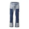 Винтажные расклешенные джинсы с эффектом всплеска чернил, мужская уличная одежда в стиле пэчворк, хип-хоп, граффити, синие облегающие джинсовые брюки, мужские брюки