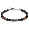 Bracelet en acier inoxydable pour hommes, perles d'obsidienne de 6mm, pierre naturelle d'oeil de tigre, poignée de bouton OT