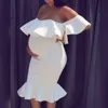2023 Женская одежда Платья для беременных Вечерние однотонные оборки с открытыми плечами Платье для беременных Pography Летняя одежда 240228