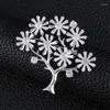 Brooches Luxury Copper Zirocn Flower Tree Pins Bling Brass For Women Girls Dress Blouse Corsage Jewelry