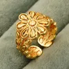 Dubai Bruids 24K Vergulde Opengewerkte Koperen Armband Ring Saoedi-Arabië Armband Ring Set Luxe Sieraden voor Vrouwen Huwelijksgeschenken 240228