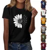 Women's T Shirts Short Sleeved Shirt V-Neck Fashionable Sunflower Printed T-Shirt Casual Top Shoulder Length Korean