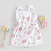 Kläder set småbarn baby flicka romper ärmlöst blomma tryck spaghetti rem jumpsuit spädbarn sommarkläder