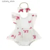 Combinaisons nouveau-né bébé fille papillon Tulle barboteuse robe mouche manches Patchwork barboteuse avec bandeau vêtements d'été L240307