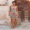 Dress 2022 Women Boho Summer Crochet Floral Pattern Mini Dress Fairy Vintage Hollow Out Sundresses Chic Beachwear Holiday Outing